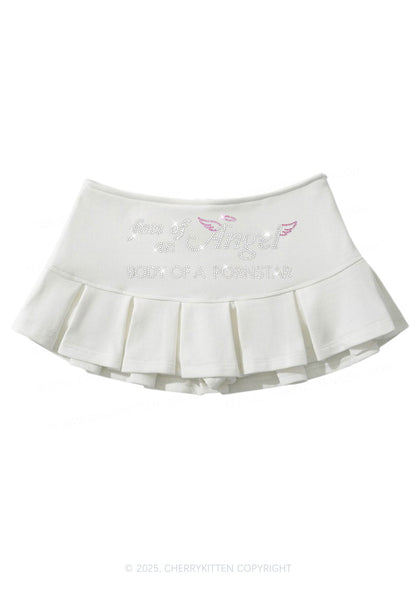 Rhinestone Face Of An Angel Y2K Mini Pleated Skirts Cherrykitten