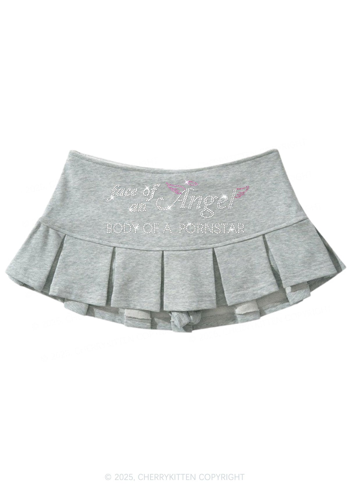 Rhinestone Face Of An Angel Y2K Mini Pleated Skirts Cherrykitten