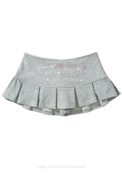 Rhinestone Face Of An Angel Y2K Mini Pleated Skirts Cherrykitten