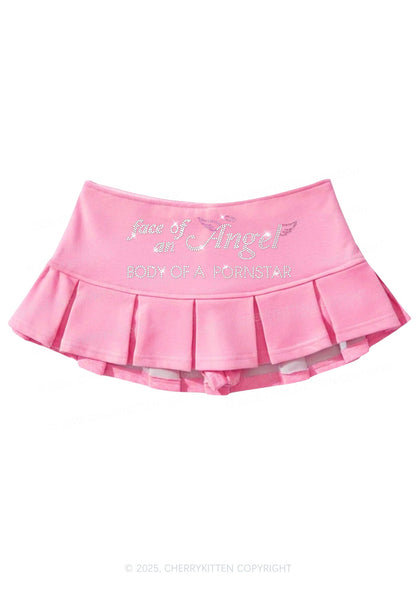 Rhinestone Face Of An Angel Y2K Mini Pleated Skirts Cherrykitten