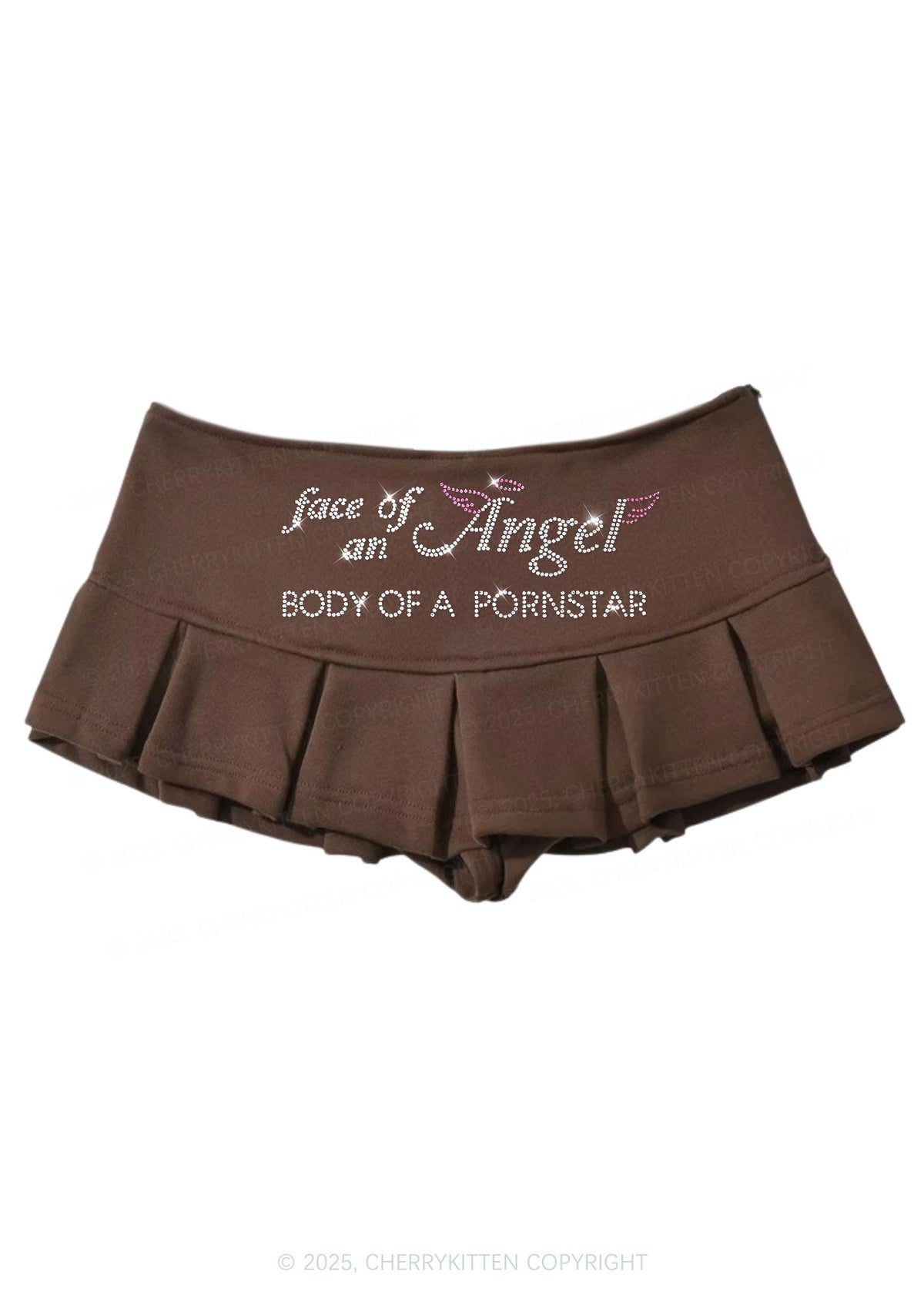 Rhinestone Face Of An Angel Y2K Mini Pleated Skirts Cherrykitten