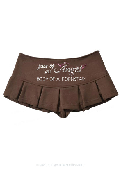 Rhinestone Face Of An Angel Y2K Mini Pleated Skirts Cherrykitten