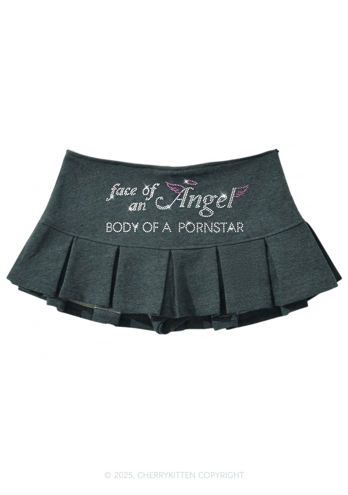 Rhinestone Face Of An Angel Y2K Mini Pleated Skirts Cherrykitten