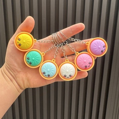 10-Pack: Cute Dumpling and Bao Bun Keychains - Silicone Steamer Basket Charm