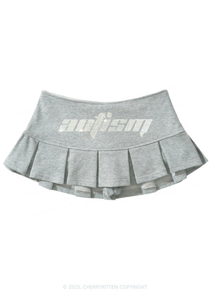 Rhinestone Autism Y2K Mini Pleated Skirts Cherrykitten