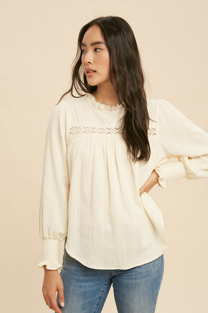 Buttercream Ruffle Mock Neck Blouse