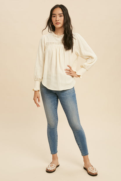 Buttercream Ruffle Mock Neck Blouse
