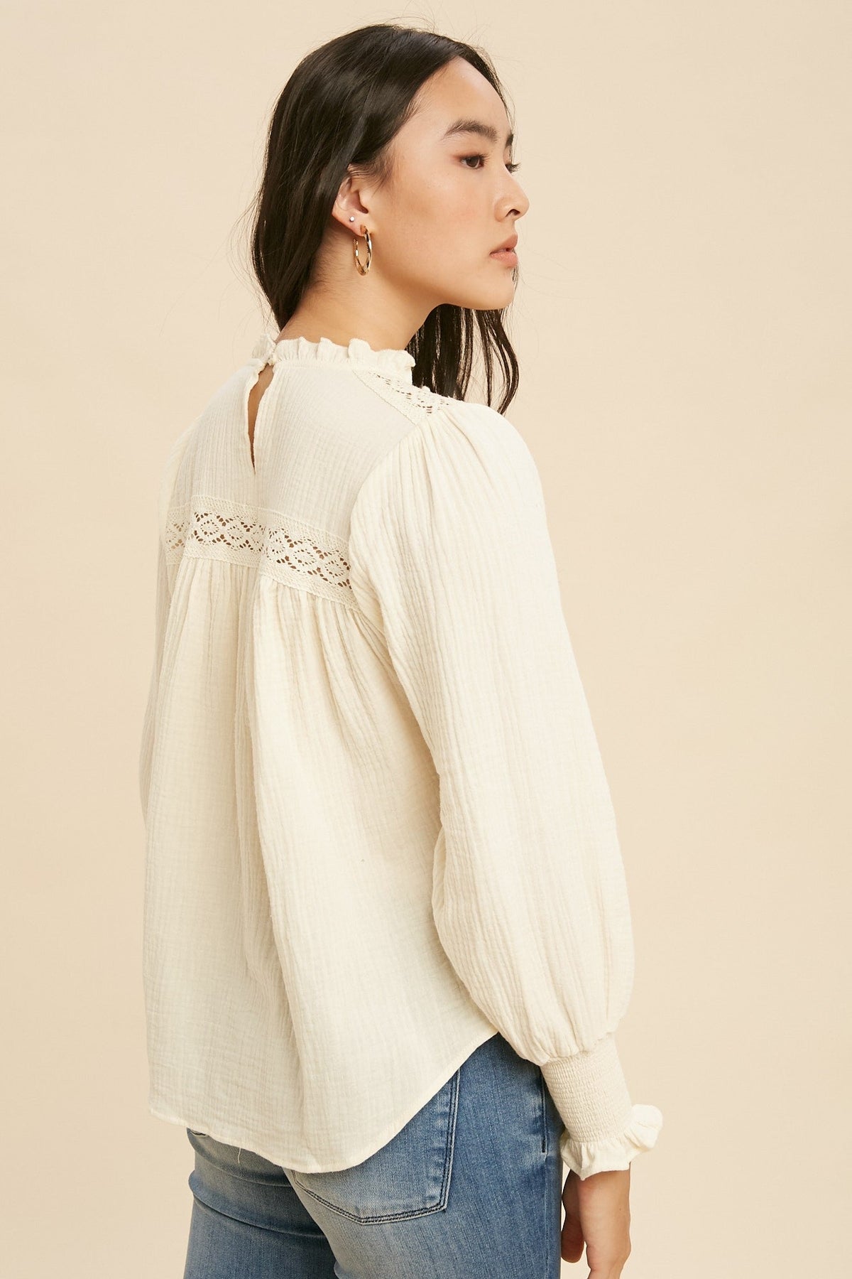 Buttercream Ruffle Mock Neck Blouse