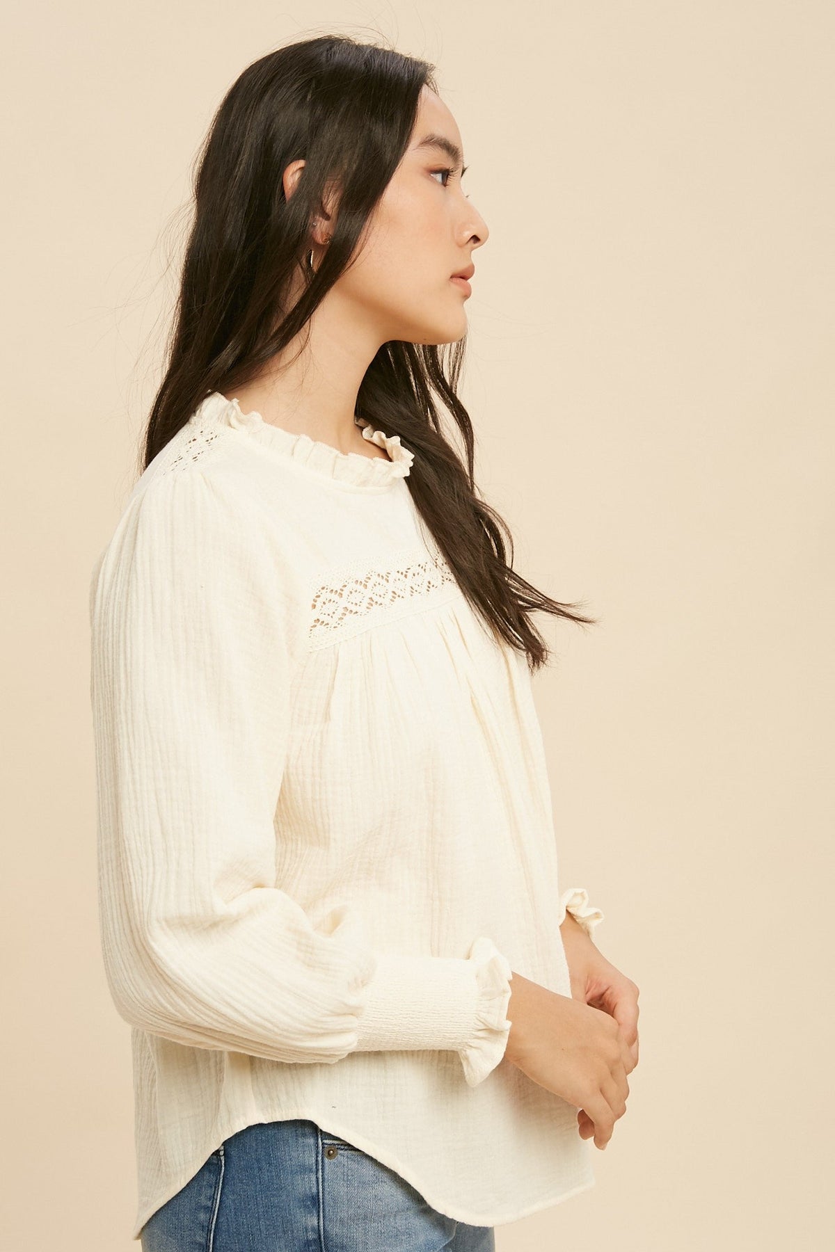 Buttercream Ruffle Mock Neck Blouse