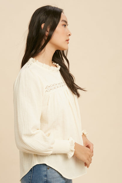 Buttercream Ruffle Mock Neck Blouse