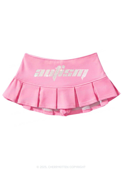 Rhinestone Autism Y2K Mini Pleated Skirts Cherrykitten