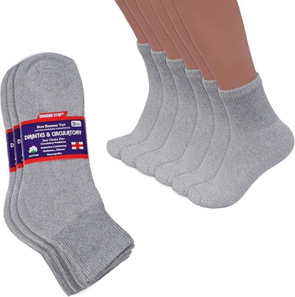 Cotton Non-Binding Diabetic & Circulatory Quarter Socks (12-Pairs)