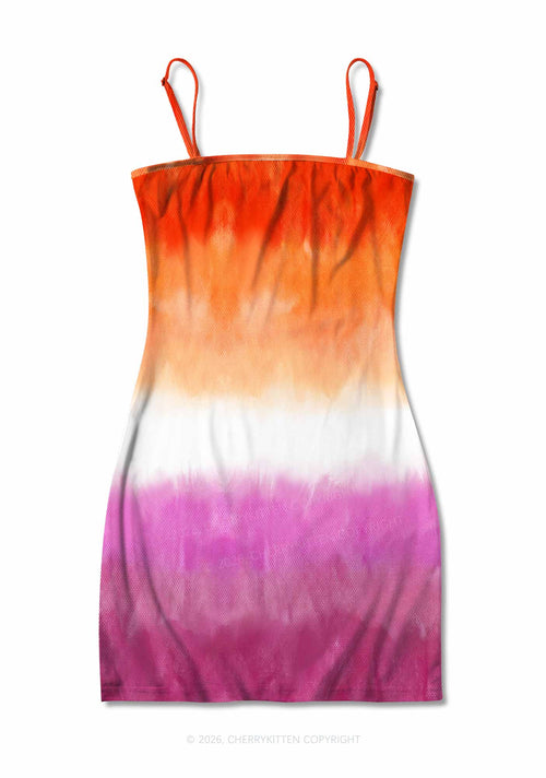 Lesbian Flag Pride Y2K Print Slip Dress Cherrykitten
