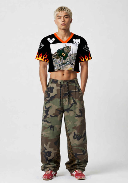 Smoking Cat Skateboard Y2K Crop Sport Jersey Shirts Cherrykitten