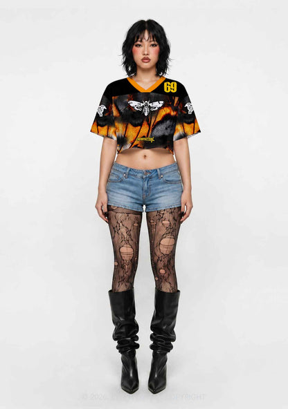 Halloween Orange Moths Y2K Crop Sport Jersey Shirts Cherrykitten