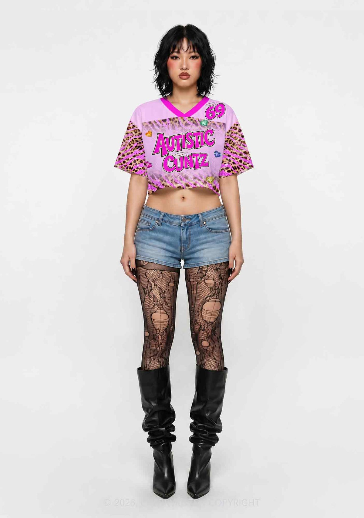 Autistic Cxxt Pink Leopard Y2K Crop Sport Jersey Shirts Cherrykitten