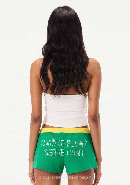 Rhinestone Smoke Blunt Y2K Drawstring Mini Shorts Cherrykitten