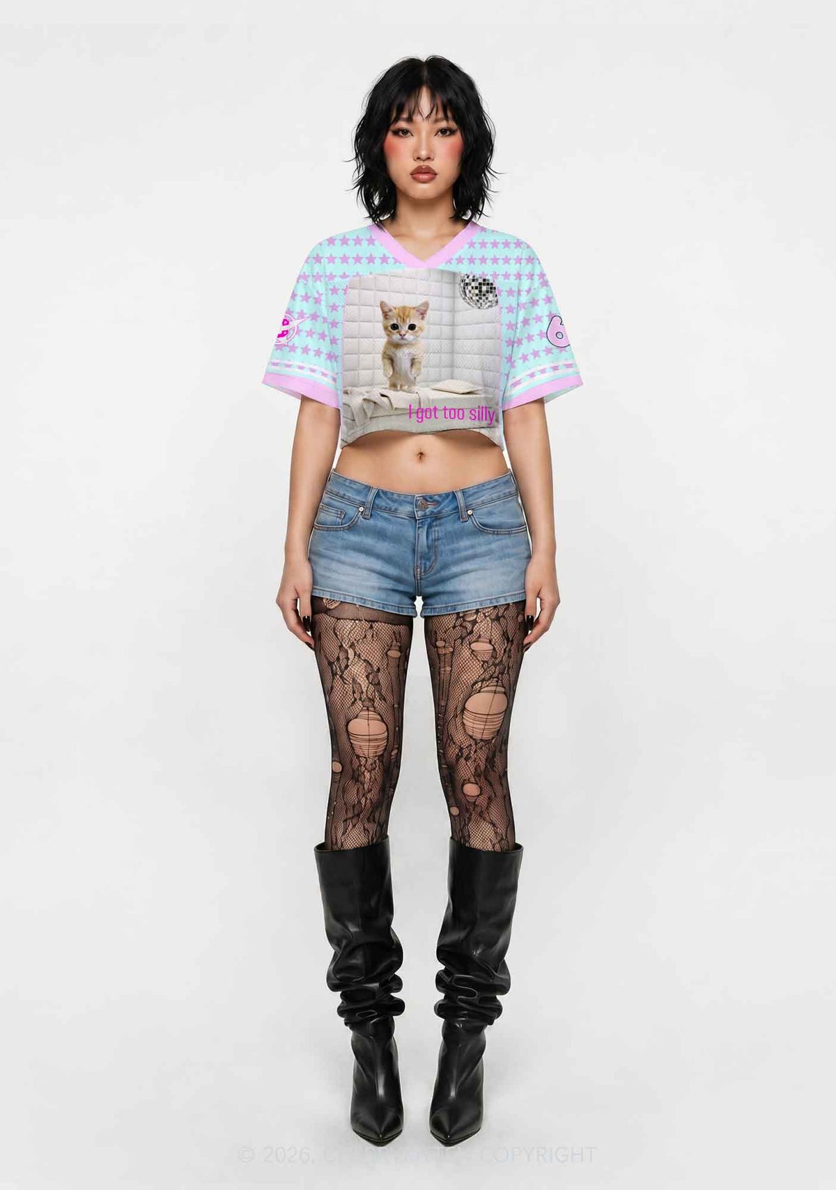 I Got Too Silly Cat Y2K Crop Sport Jersey Shirts Cherrykitten