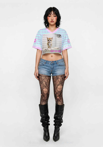 I Got Too Silly Cat Y2K Crop Sport Jersey Shirts Cherrykitten