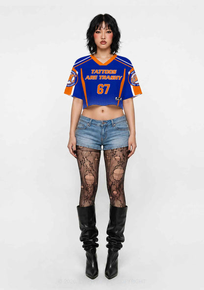 Blue Tattoos Are Trashy Y2K Crop Sport Jersey Shirts Cherrykitten
