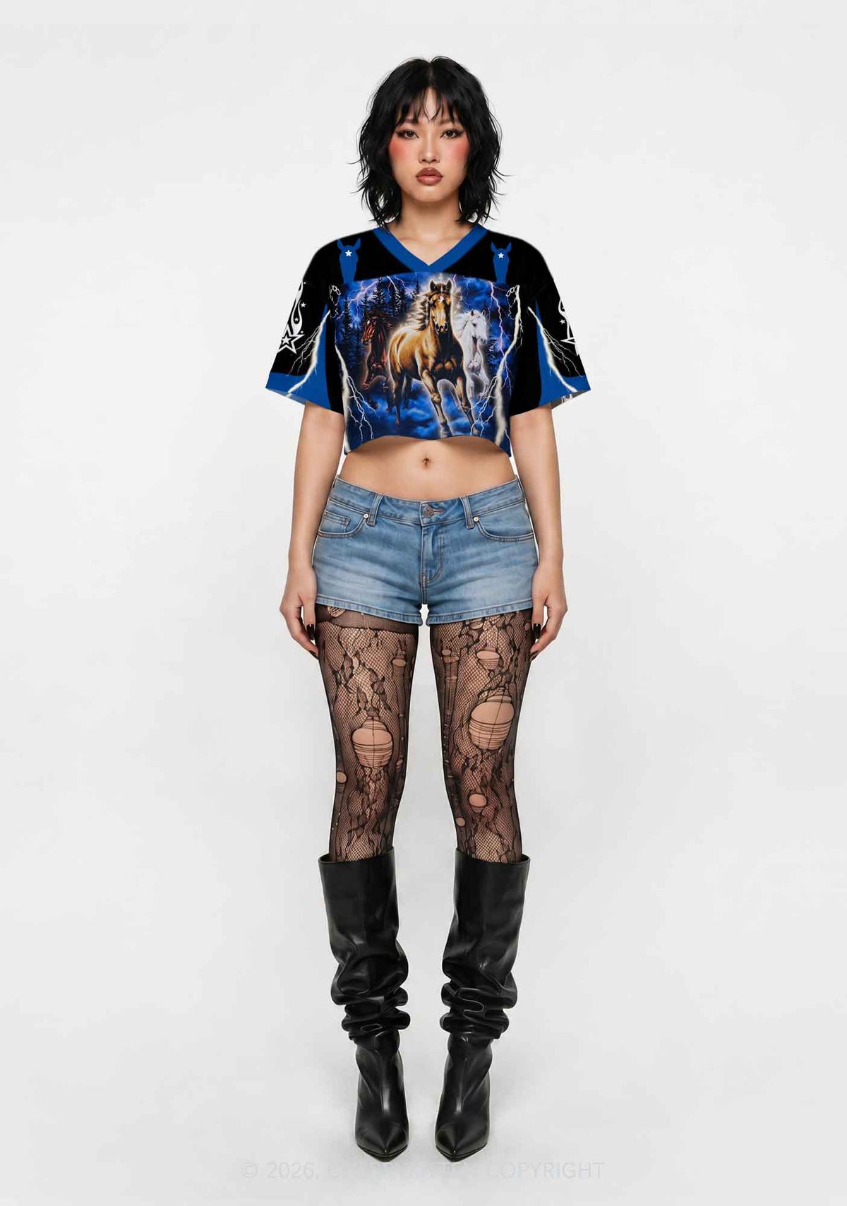 Horses In Lightning Y2K Crop Sport Jersey Shirts Cherrykitten
