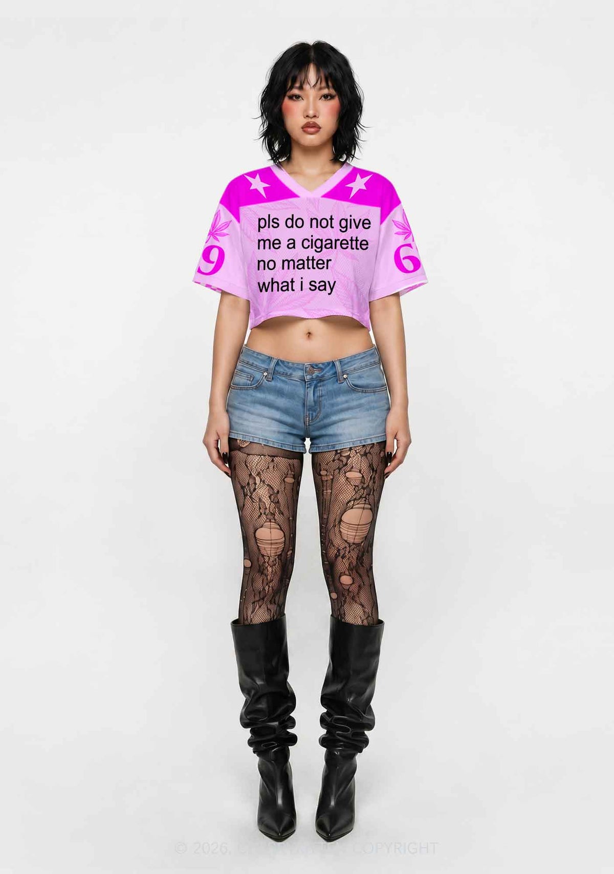 Pls Dont Give Me Cigarette Y2K Crop Sport Jersey Shirts Cherrykitten