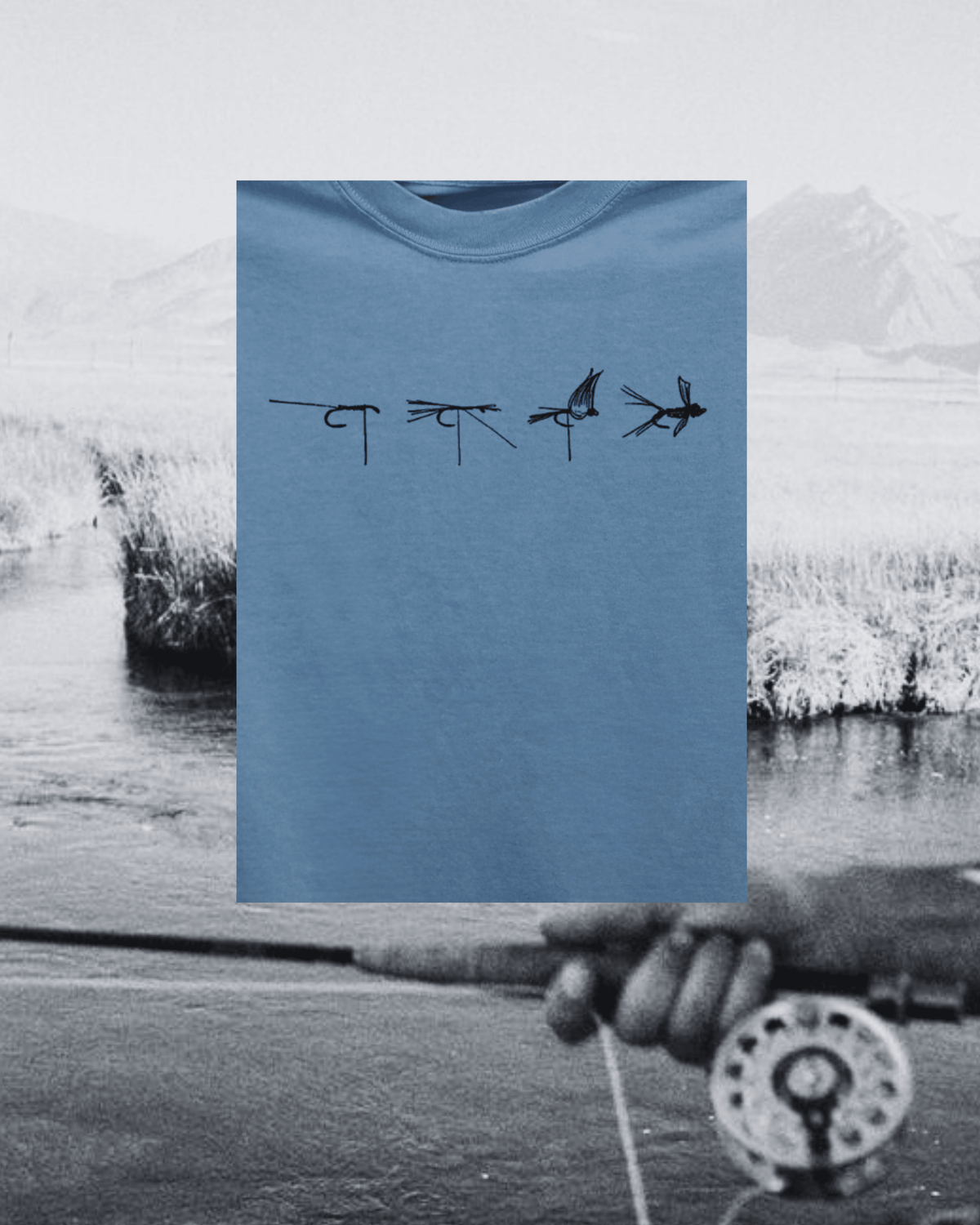 "Fly Tie" Tee in Blue