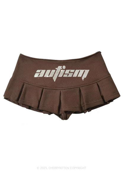 Rhinestone Autism Y2K Mini Pleated Skirts Cherrykitten