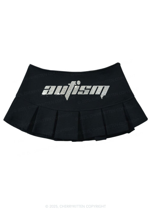 Rhinestone Autism Y2K Mini Pleated Skirts Cherrykitten