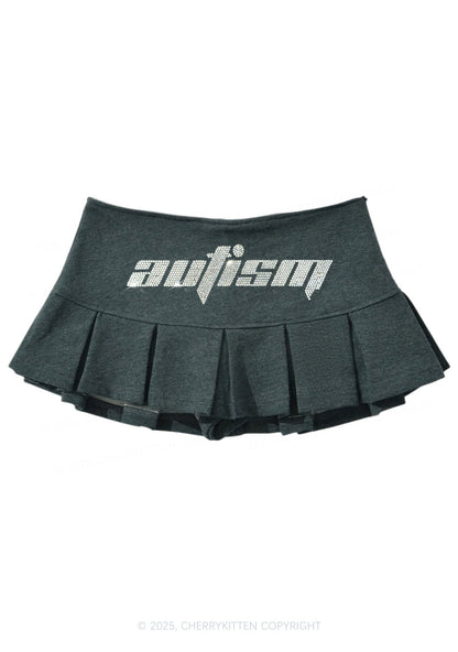 Rhinestone Autism Y2K Mini Pleated Skirts Cherrykitten