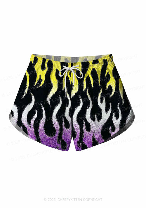 Nonbinary Flame Pride Y2K Print Men Beach Shorts Cherrykitten