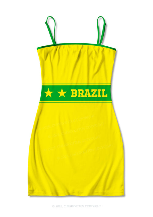 Yellow Green Stripe Star Y2K Print Slip Dress Cherrykitten