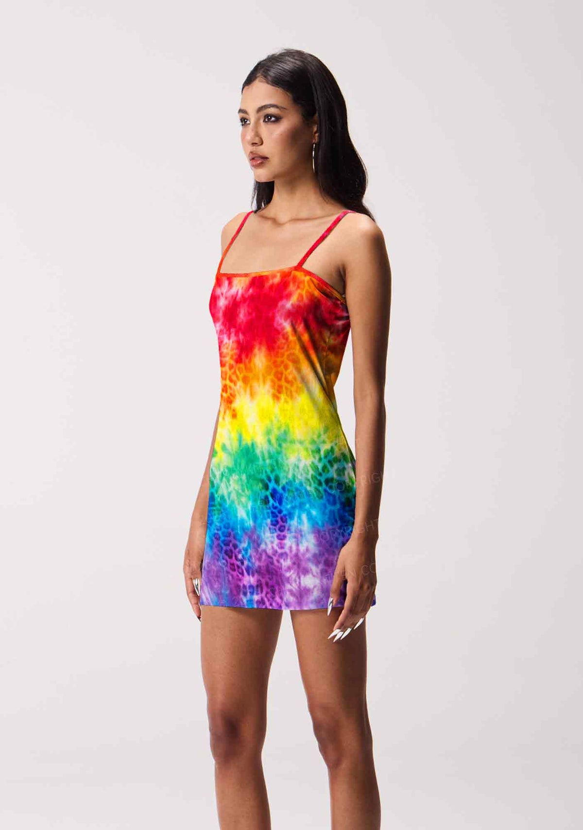 Rainbow Leopard Tie Dye Pride Y2K Print Slip Dress Cherrykitten
