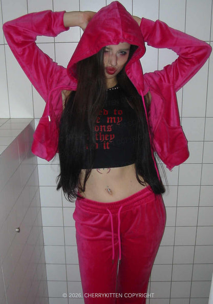Plain Y2K Velvet Tracksuit Set Cherrykitten