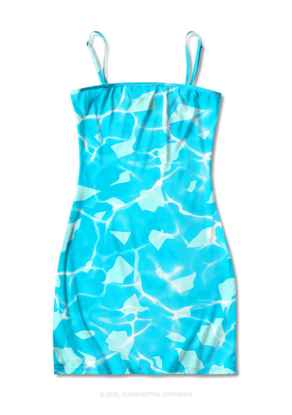 Turquoise Water Ripple Y2K Print Slip Dress Cherrykitten