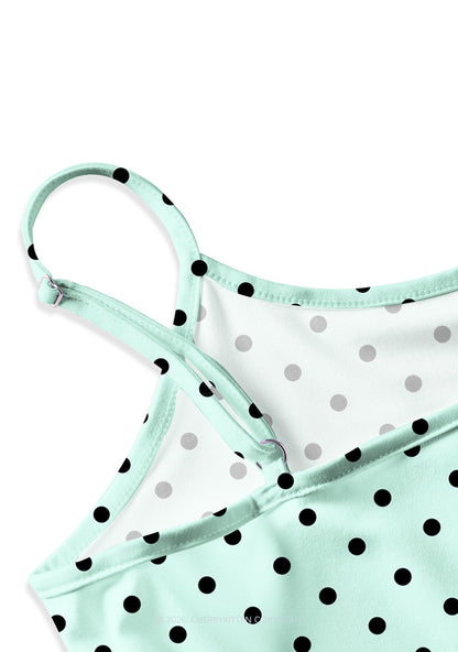 Black Dots On Mint Green Y2K Print Slip Dress Cherrykitten