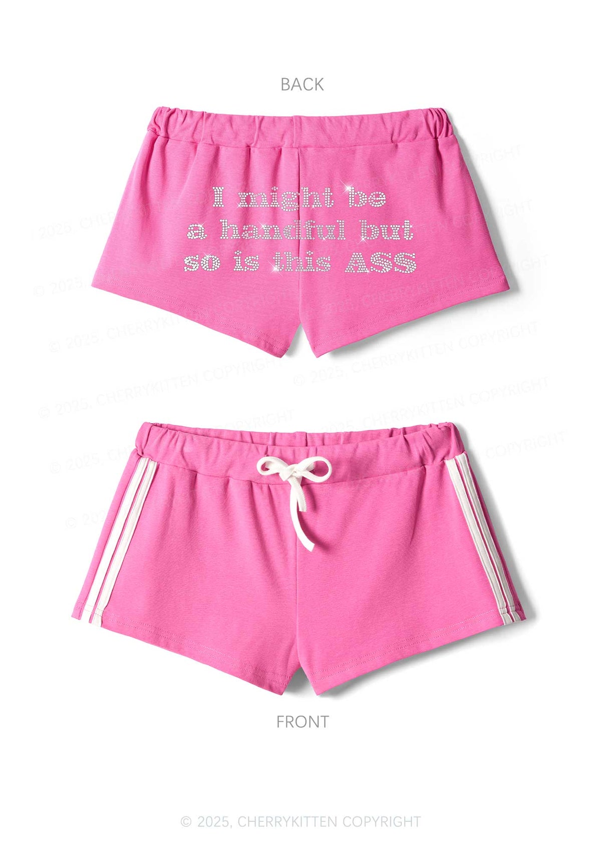 Rhinestone I Might Be Handful Y2K Drawstring Mini Shorts Cherrykitten