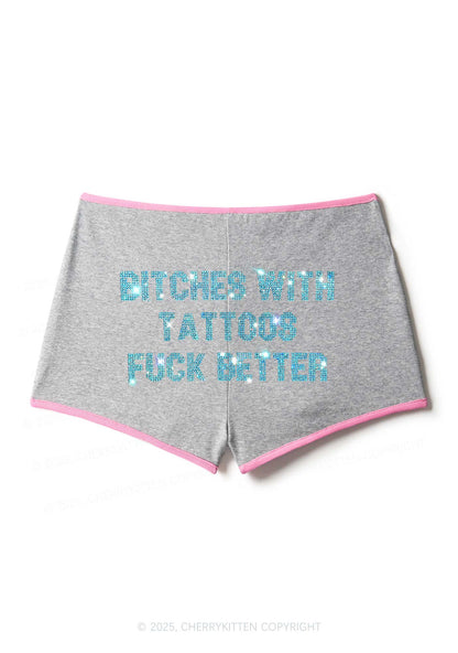 Rhinestone Bxxches With Tattoos Fxxk Better Y2K Booty Shorts Cherrykitten