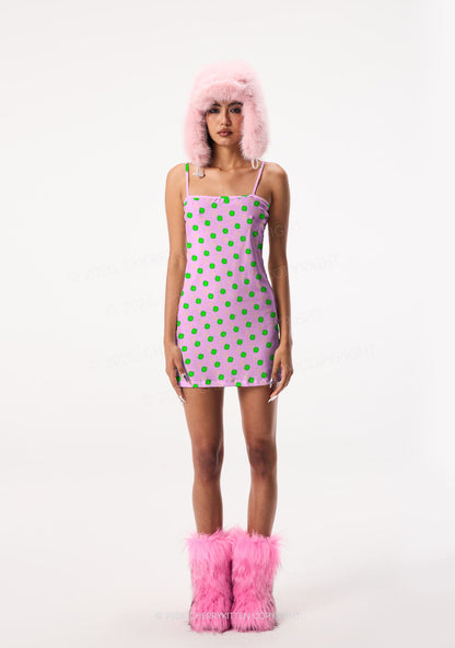 Clover On Pink St Patricks Y2K Print Slip Dress Cherrykitten