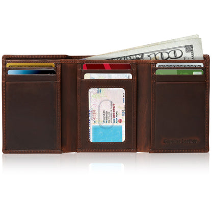 Genuine Leather Trifold Wallet – ID Window, RFID Blocking