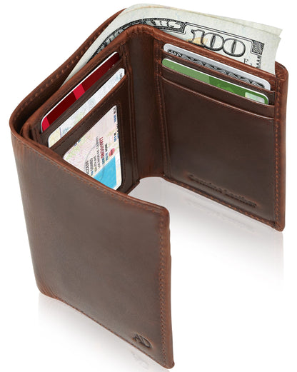 Genuine Leather Trifold Wallet – ID Window, RFID Blocking