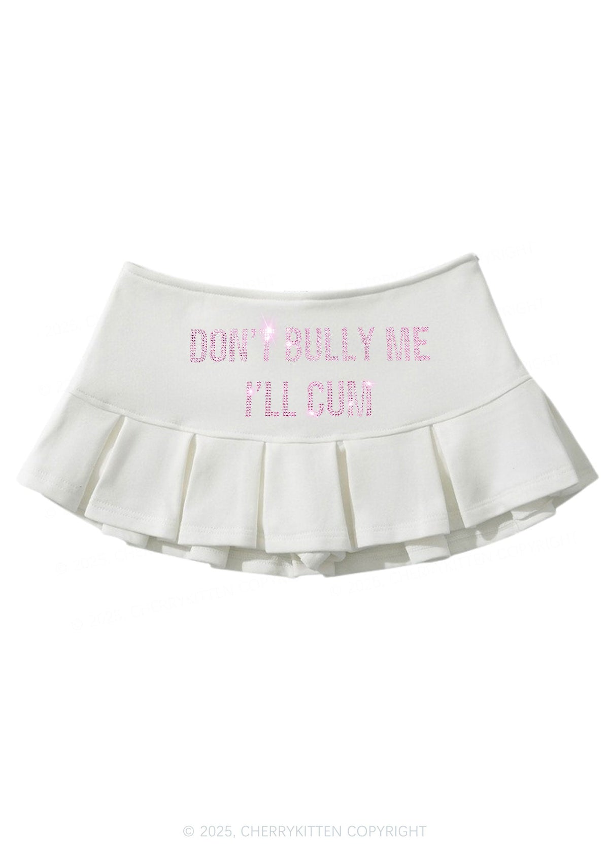 Rhinestone Dont Bully Me Y2K Mini Pleated Skirts Cherrykitten