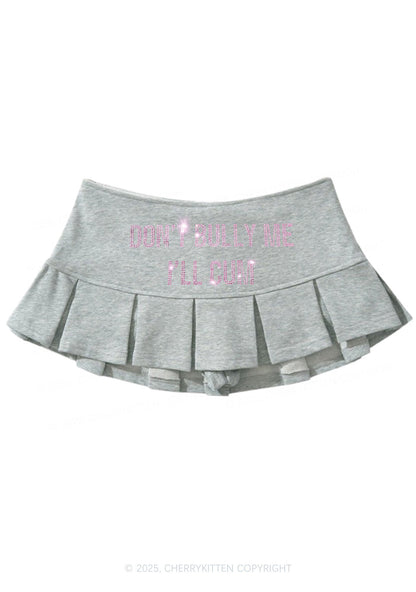 Rhinestone Dont Bully Me Y2K Mini Pleated Skirts Cherrykitten