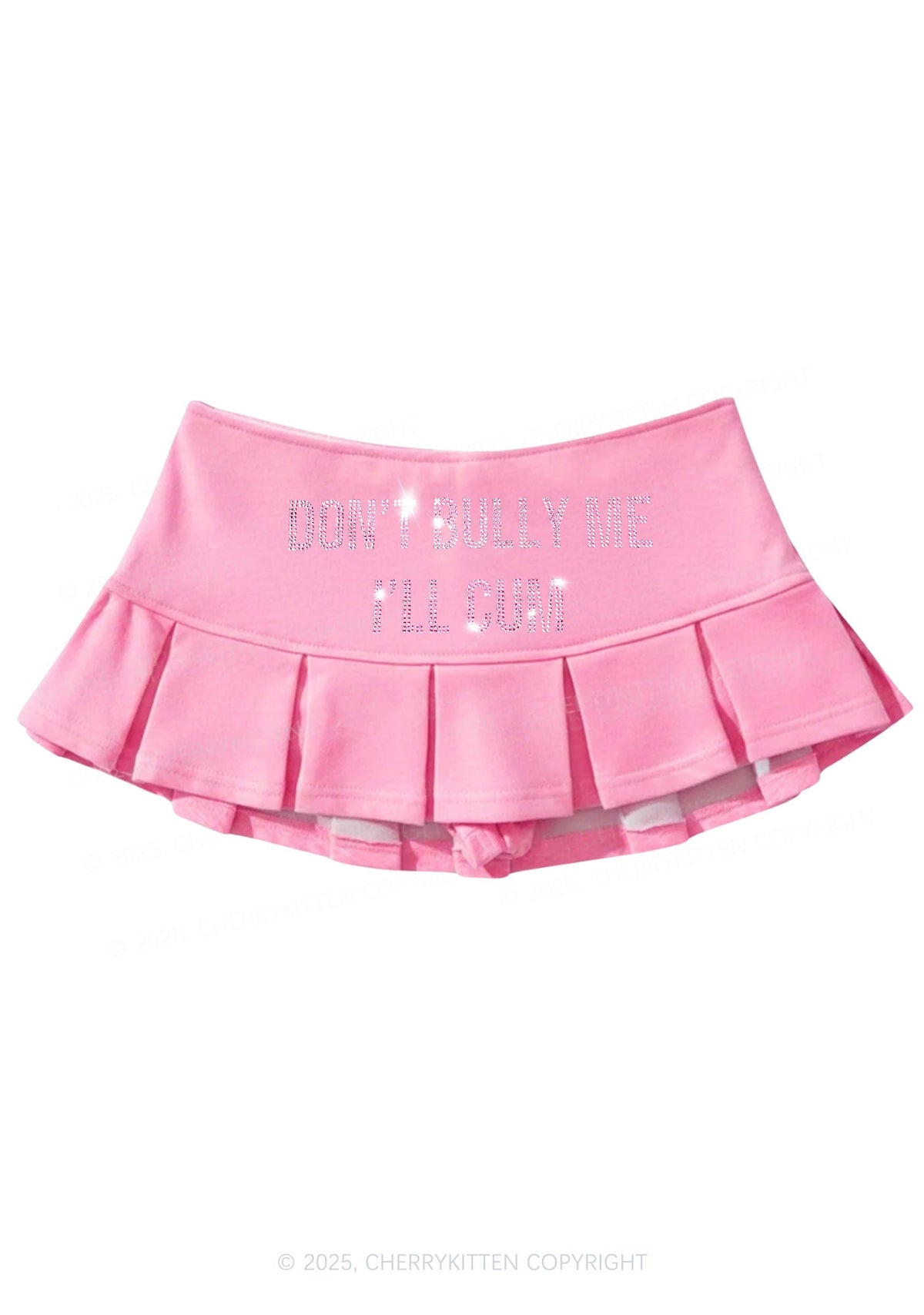 Rhinestone Dont Bully Me Y2K Mini Pleated Skirts Cherrykitten