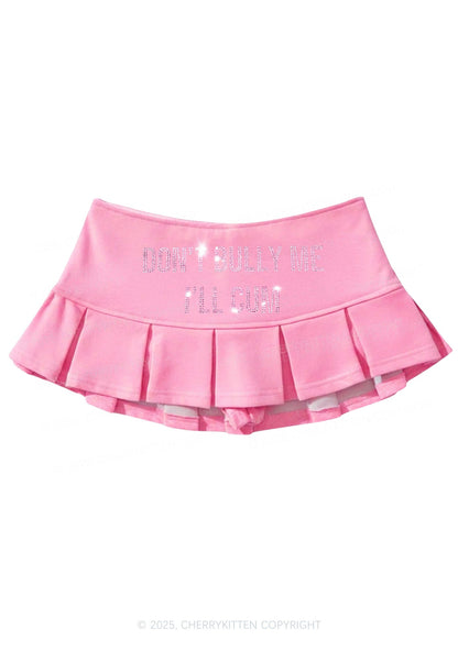 Rhinestone Dont Bully Me Y2K Mini Pleated Skirts Cherrykitten