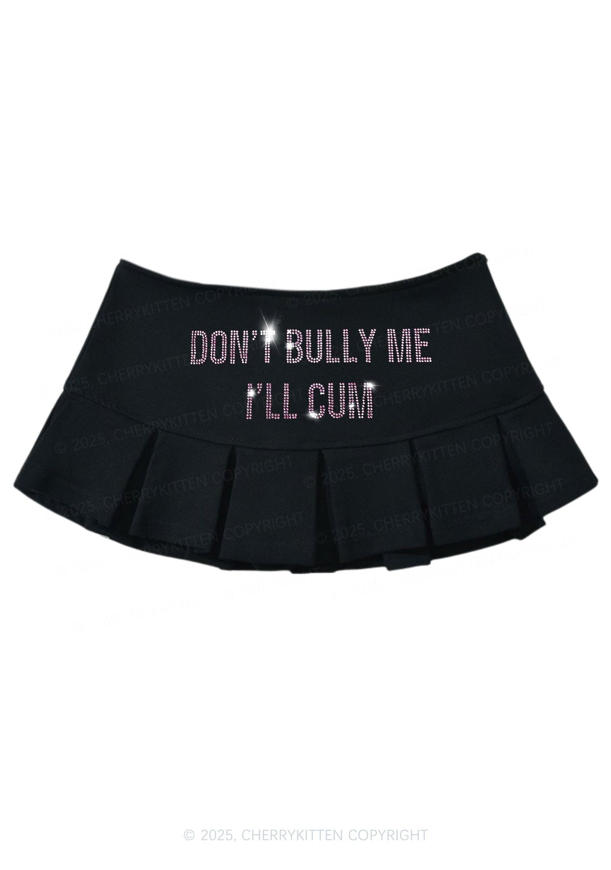 Rhinestone Dont Bully Me Y2K Mini Pleated Skirts Cherrykitten