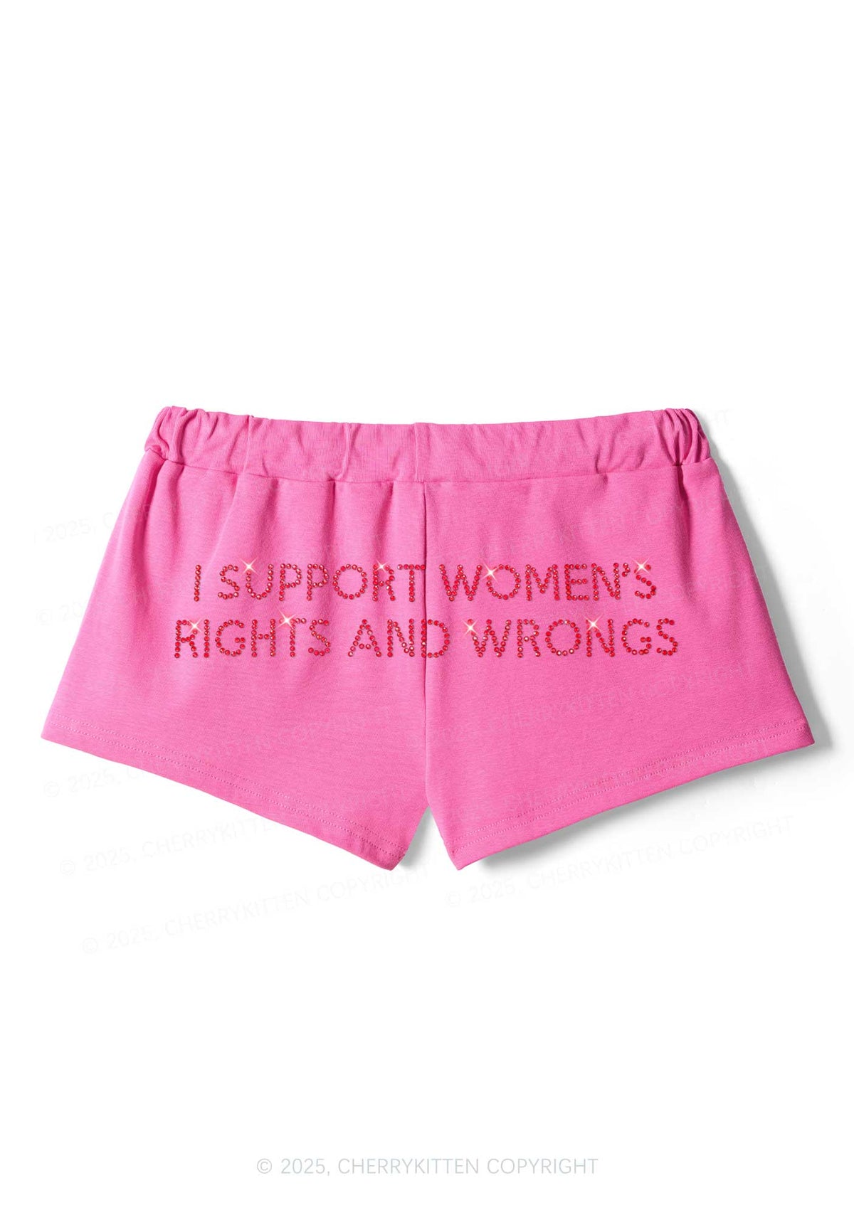 Rhinestone I Support Women Y2K Drawstring Mini Shorts Cherrykitten