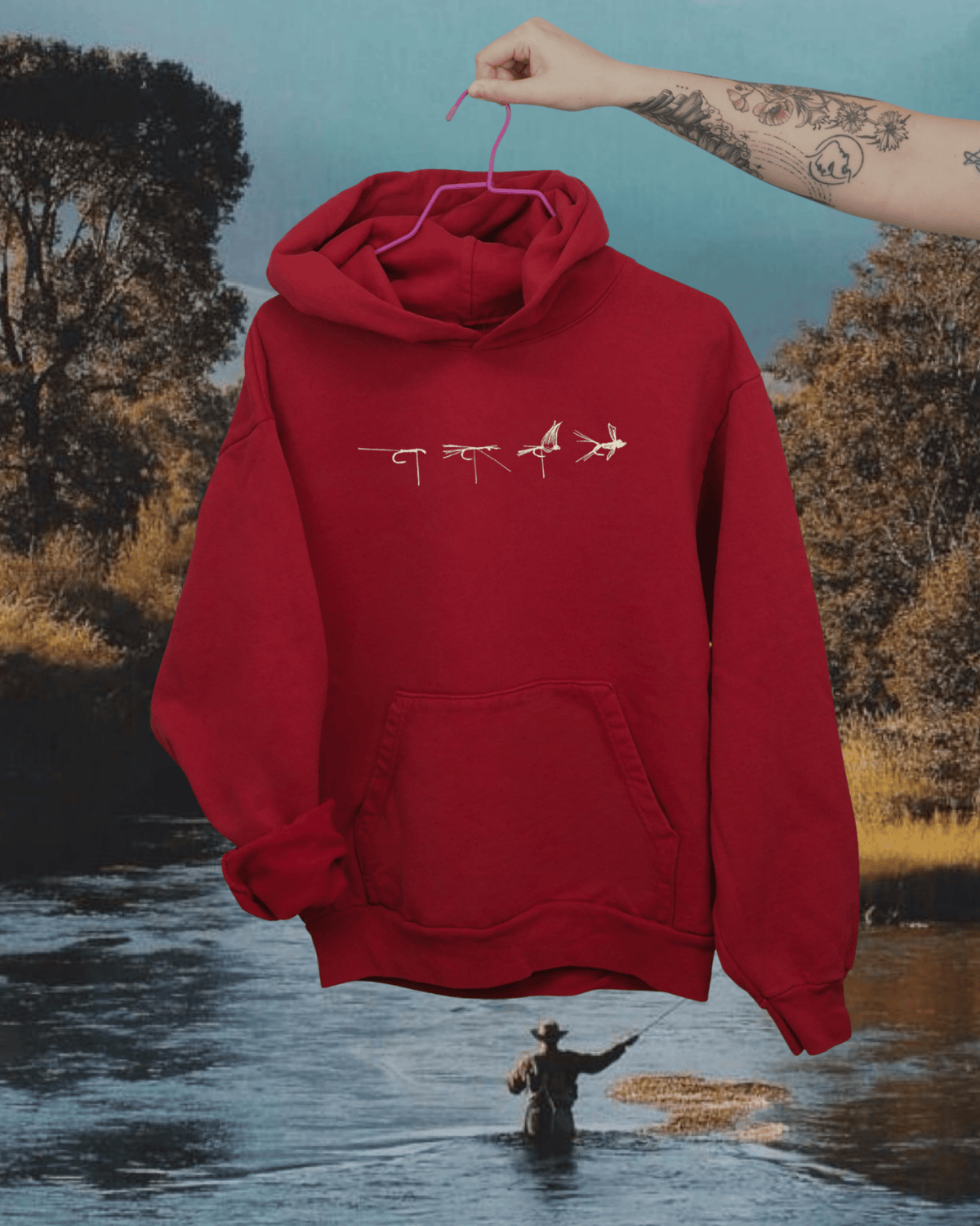 "Fly Tie" Hoodie in Red
