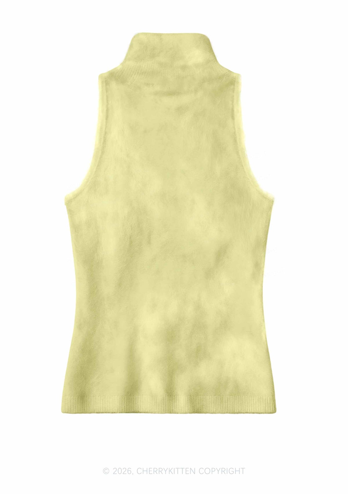 Plain Pale Yellow Y2K Knit Turtleneck Tank Top Cherrykitten