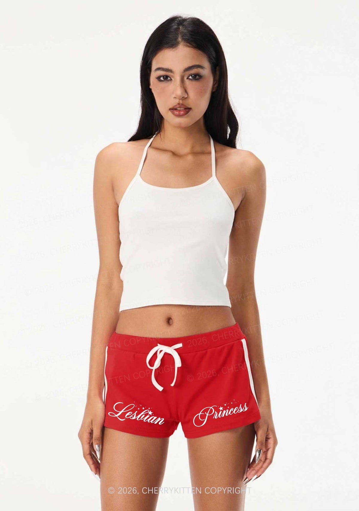 Lesbian Princess Pride Y2K Drawstring Mini Shorts Cherrykitten